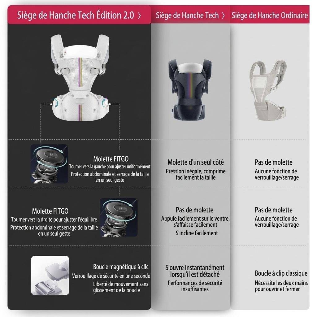 Porte-bébé ergonomique et siège de hanche - Réglable et respirant