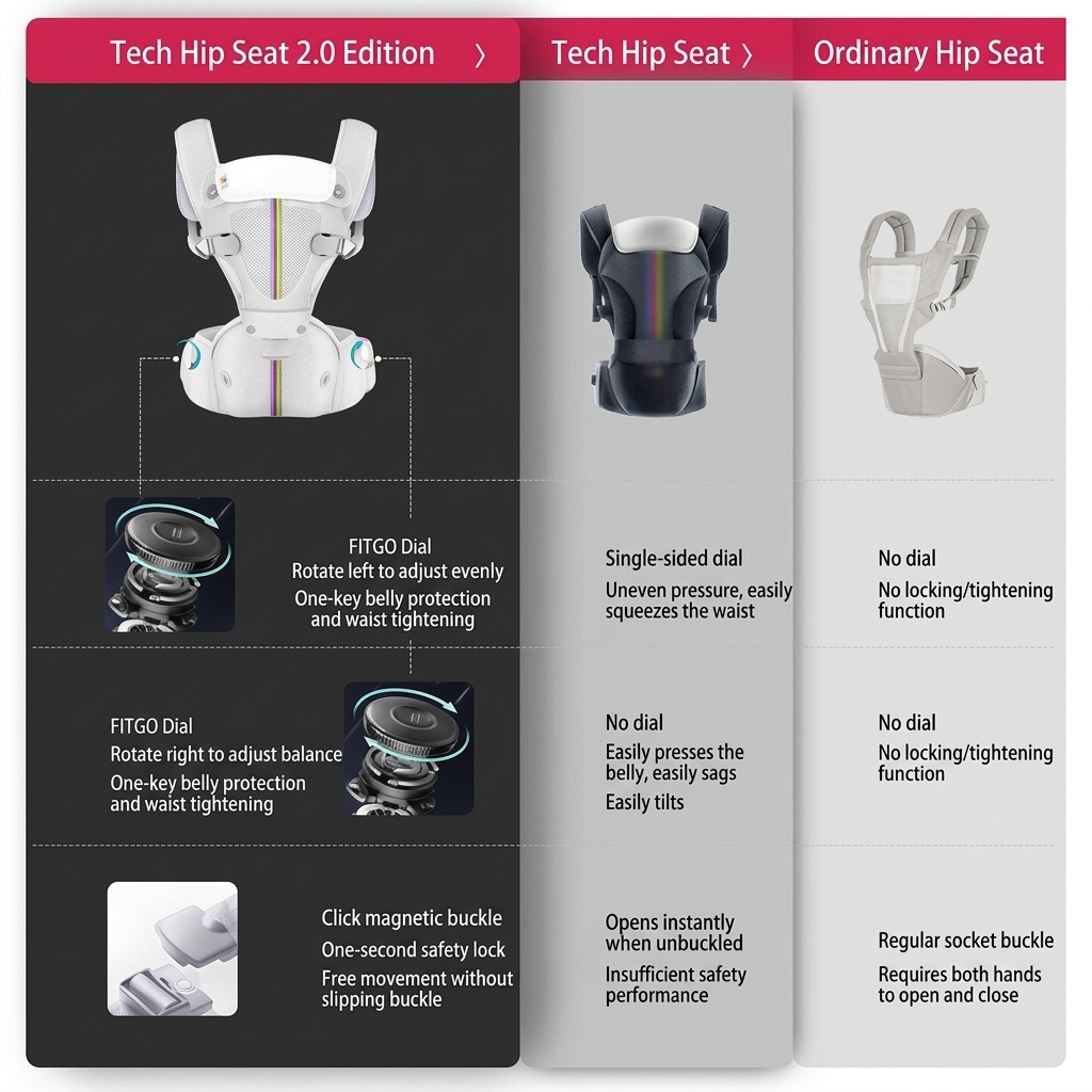 Ergonomic Baby Carrier & Hip Seat - Adjustable, Breathable