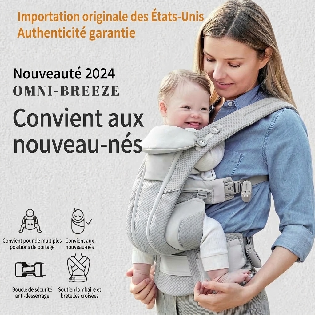 Porte-bébé avec repose-taille intégré, léger et multifonctionnel, portage ventral et dorsal, position horizontale pour les nouveau-nés, pour une utilisation en extérieur