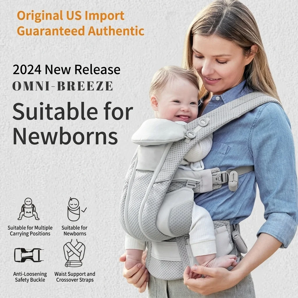 Baby Carrier with Waist Stool, Lightweight & Multifunctional, Front & Back Carry, Horizontal Hold for Newborns, for Outdoor Use