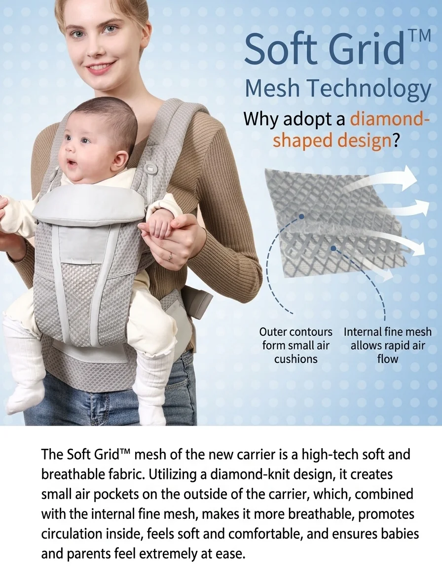 Baby Carrier with Waist Stool, Lightweight & Multifunctional, Front & Back Carry, Horizontal Hold for Newborns, for Outdoor Use