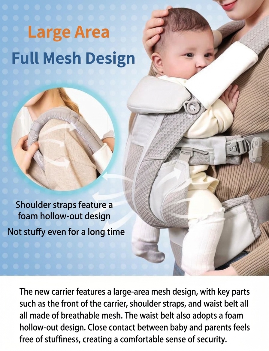 Baby Carrier with Waist Stool, Lightweight & Multifunctional, Front & Back Carry, Horizontal Hold for Newborns, for Outdoor Use