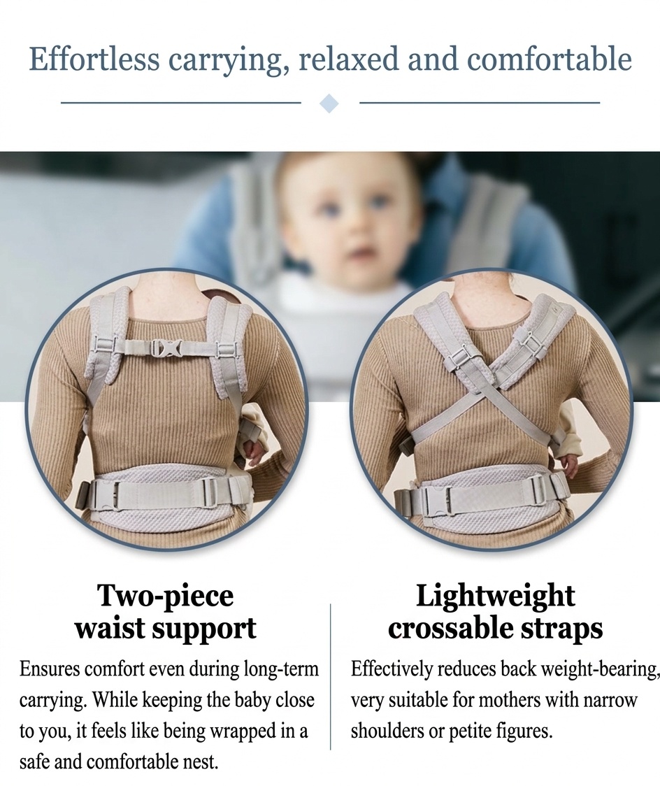 Baby Carrier with Waist Stool, Lightweight & Multifunctional, Front & Back Carry, Horizontal Hold for Newborns, for Outdoor Use