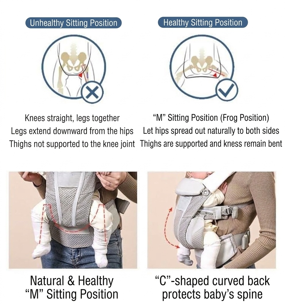 Baby Carrier with Waist Stool, Lightweight & Multifunctional, Front & Back Carry, Horizontal Hold for Newborns, for Outdoor Use