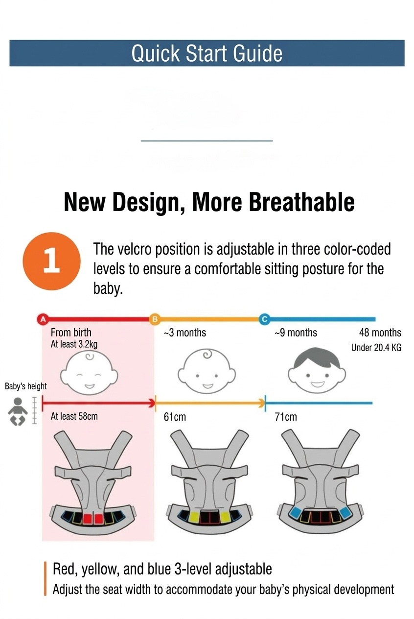 Baby Carrier with Waist Stool, Lightweight & Multifunctional, Front & Back Carry, Horizontal Hold for Newborns, for Outdoor Use
