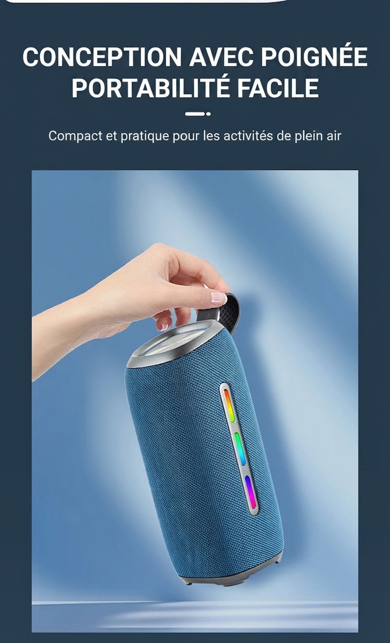 Enceinte Bluetooth portable étanche avec lumières RGB dynamiques