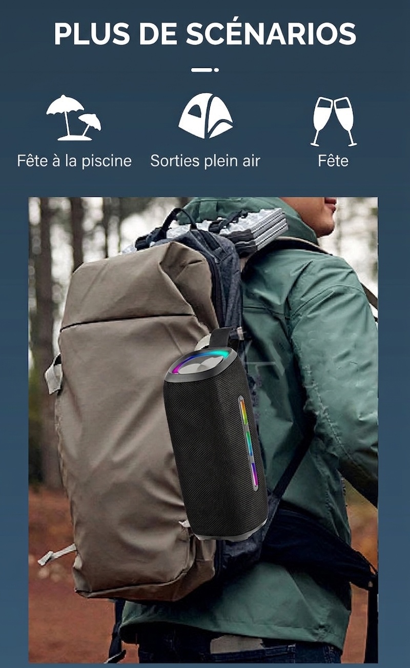 Enceinte Bluetooth portable étanche avec lumières RGB dynamiques