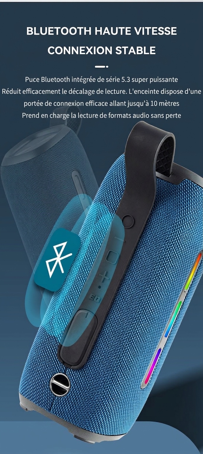 Enceinte Bluetooth portable étanche avec lumières RGB dynamiques