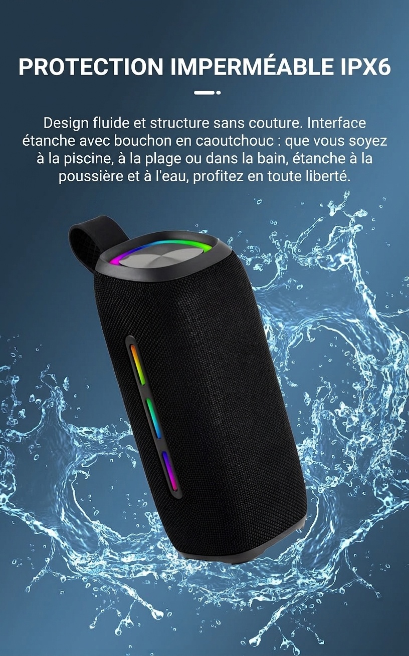 Enceinte Bluetooth portable étanche avec lumières RGB dynamiques