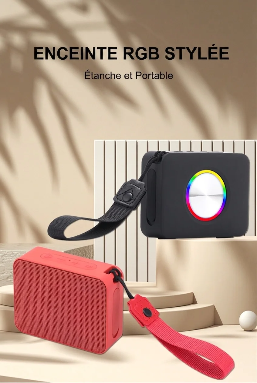 Enceinte Bluetooth portable avec lumière RGB et étanchéité IPX5