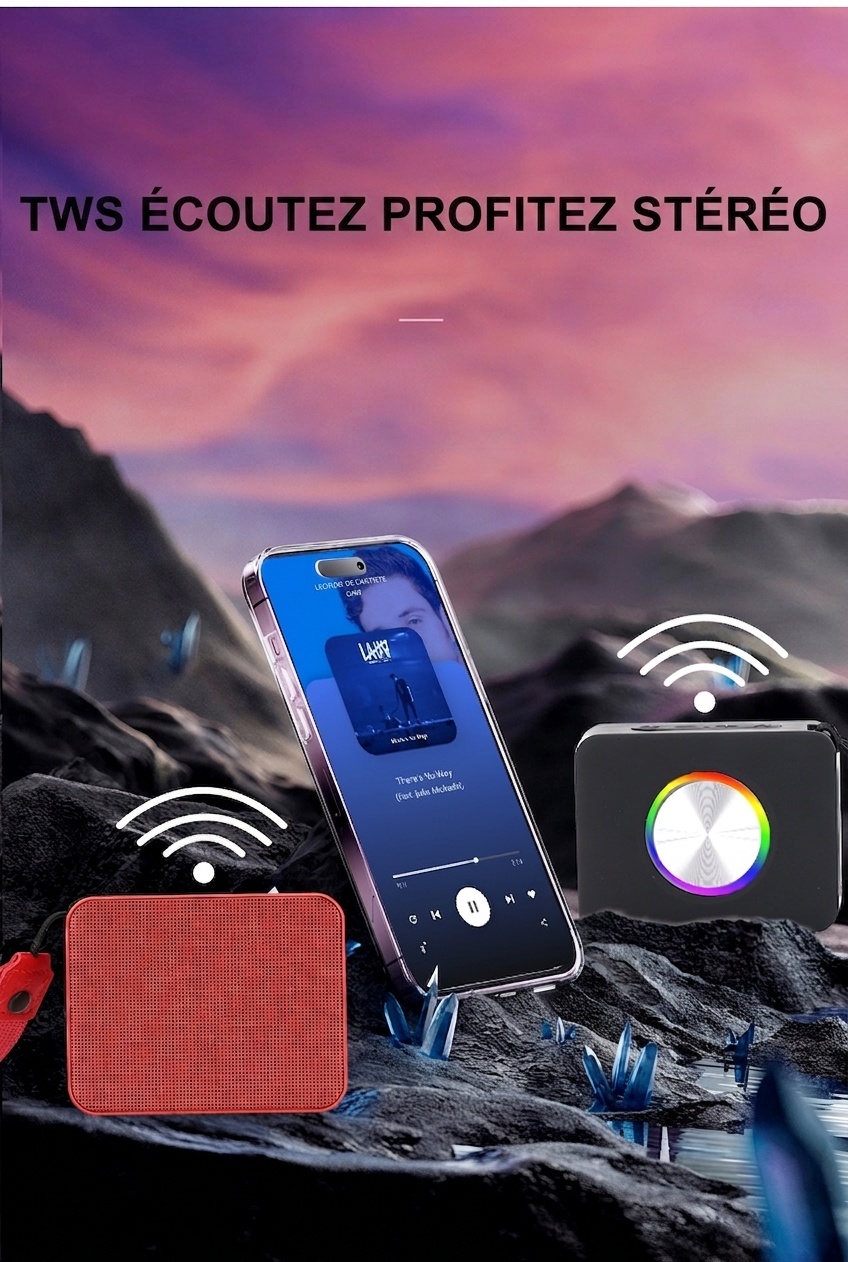 Enceinte Bluetooth portable avec lumière RGB et étanchéité IPX5
