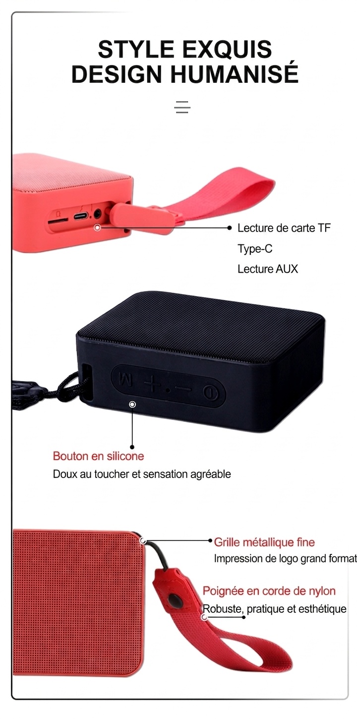 Enceinte Bluetooth portable avec lumière RGB et étanchéité IPX5