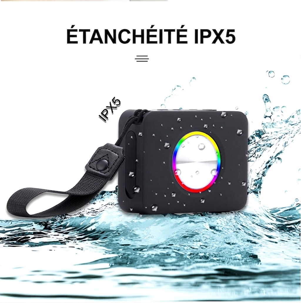 Enceinte Bluetooth portable avec lumière RGB et étanchéité IPX5