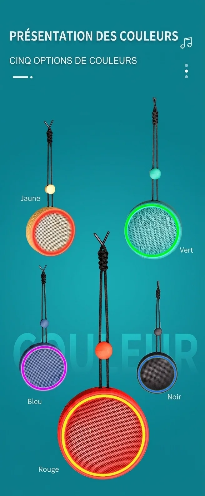 Enceinte Bluetooth portable avec lumières RGB et bandoulière