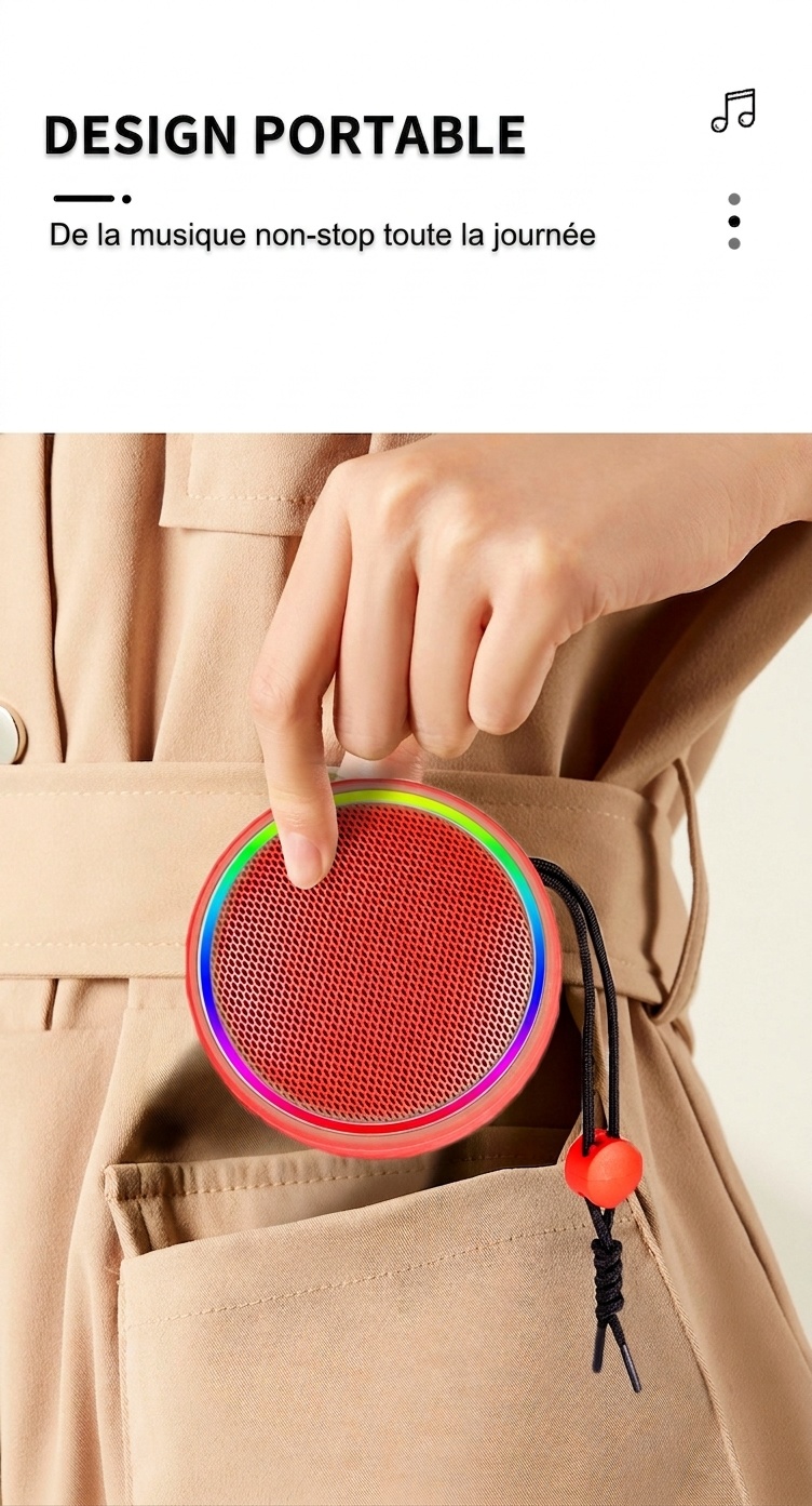 Enceinte Bluetooth portable avec lumières RGB et bandoulière