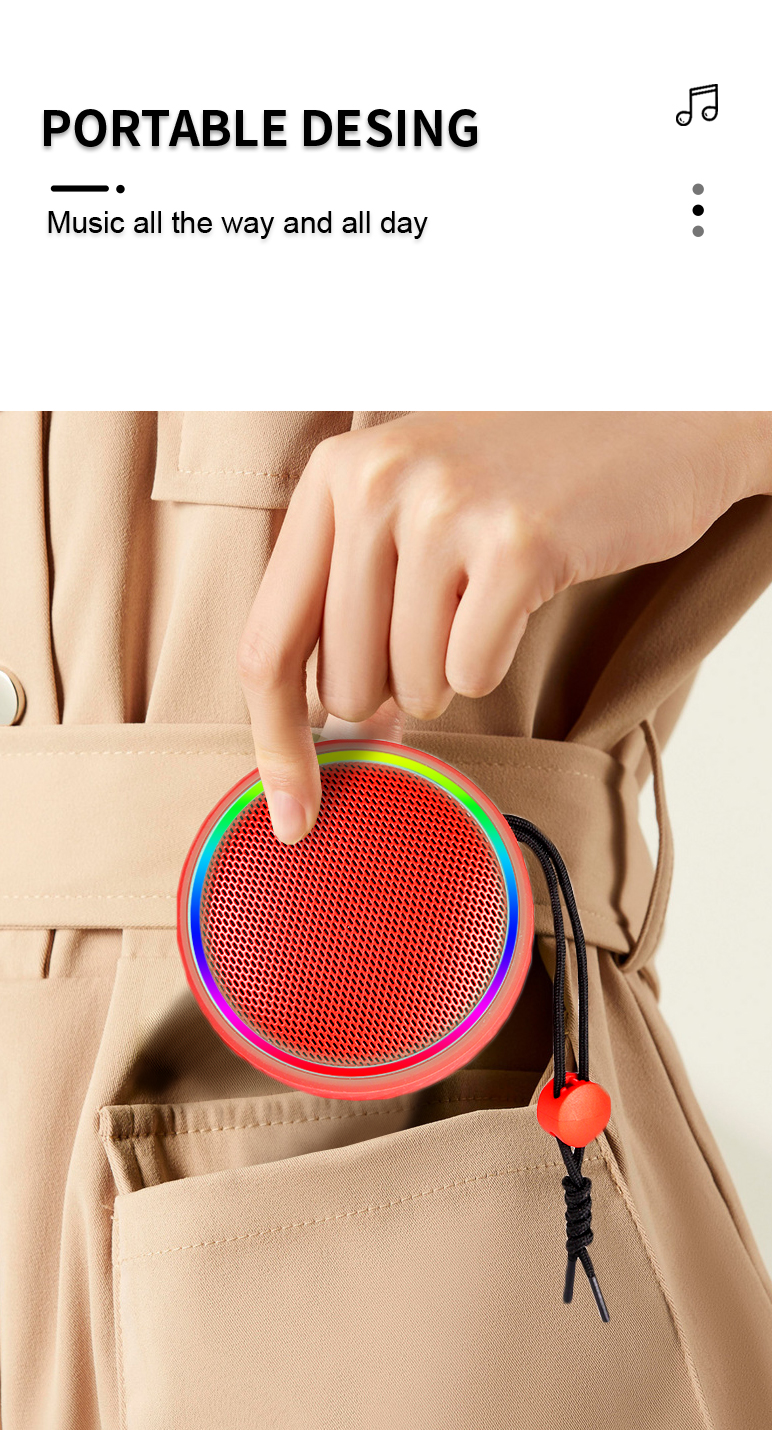 Portable Bluetooth Speaker with RGB Lights & Carry Strap