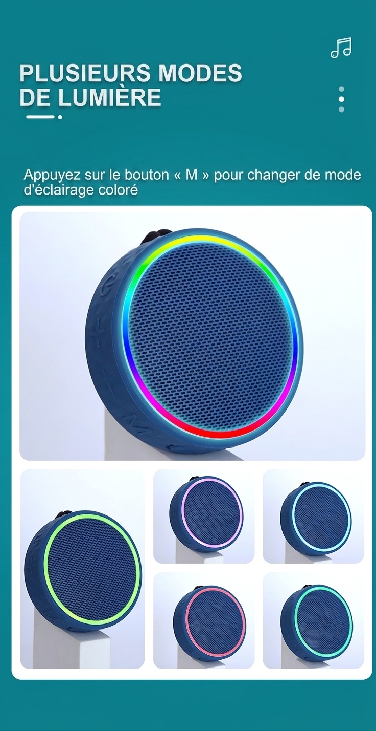 Enceinte Bluetooth portable avec lumières RGB et bandoulière