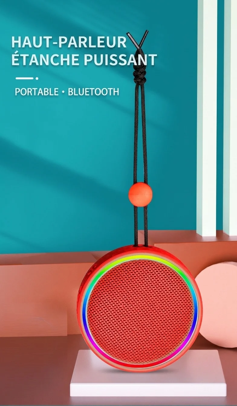 Enceinte Bluetooth portable avec lumières RGB et dragonne (modèle magnétique)