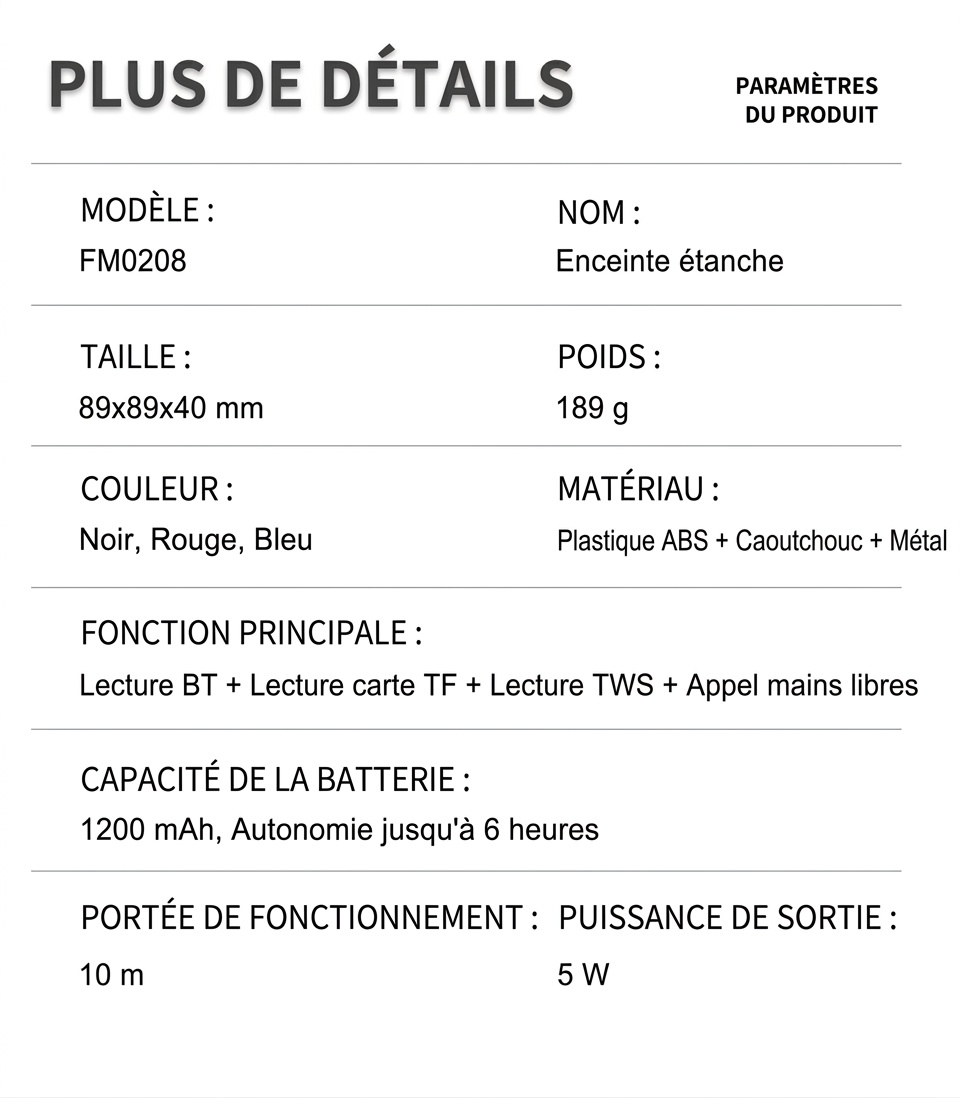 Enceinte Bluetooth portable avec lumières RGB et dragonne (modèle magnétique)