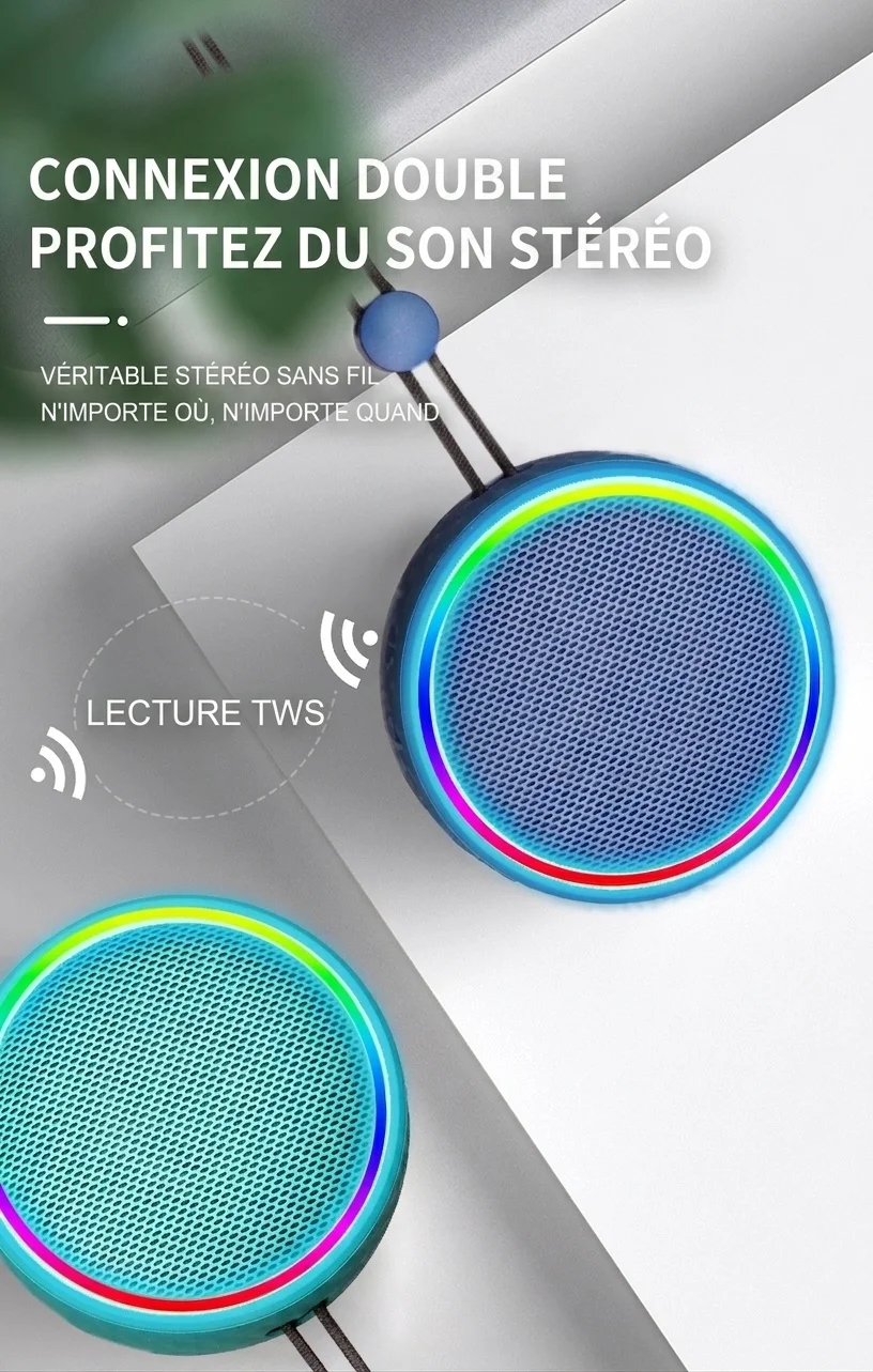 Enceinte Bluetooth portable avec lumières RGB et dragonne (modèle magnétique)