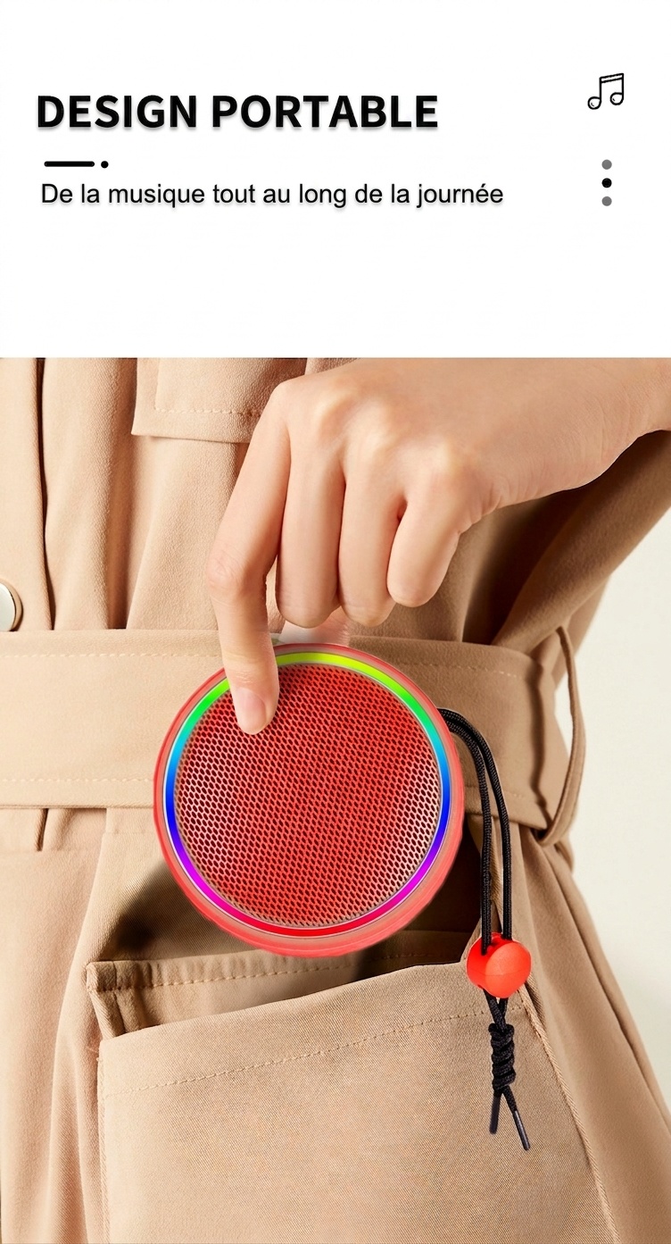 Enceinte Bluetooth portable avec lumières RGB et dragonne (modèle magnétique)