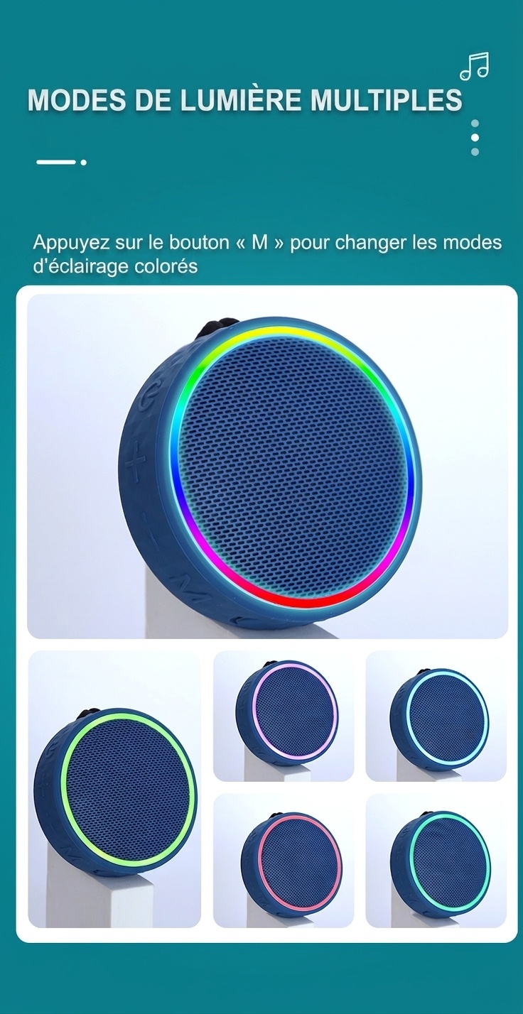Enceinte Bluetooth portable avec lumières RGB et dragonne (modèle magnétique)
