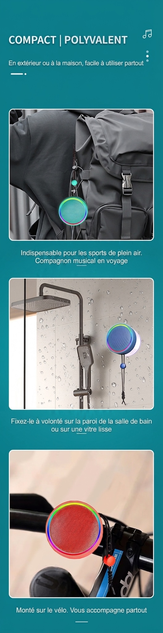 Enceinte Bluetooth portable avec lumières RGB et dragonne (modèle magnétique)