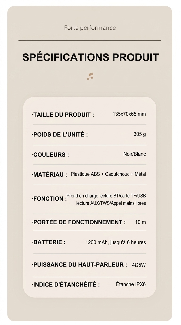 Enceinte Bluetooth portable - Étanche IPX6 pour une utilisation en extérieur