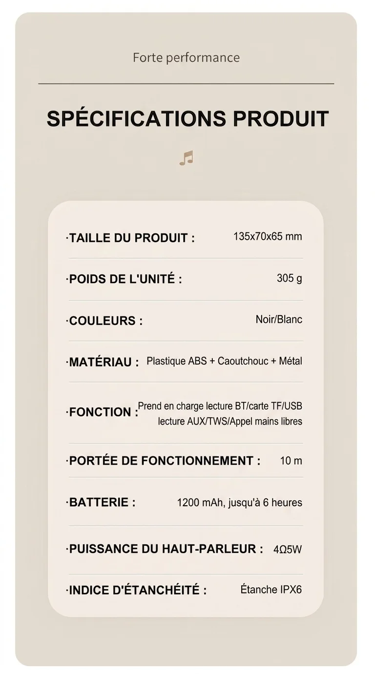 Enceinte Bluetooth portable - Étanche IPX6 pour une utilisation en extérieur