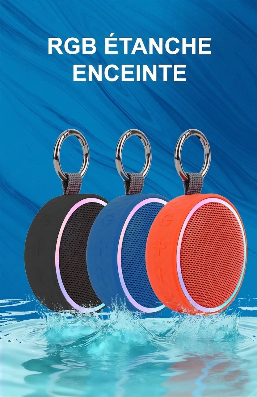 Enceinte Bluetooth portable étanche avec lumières RGB et clip