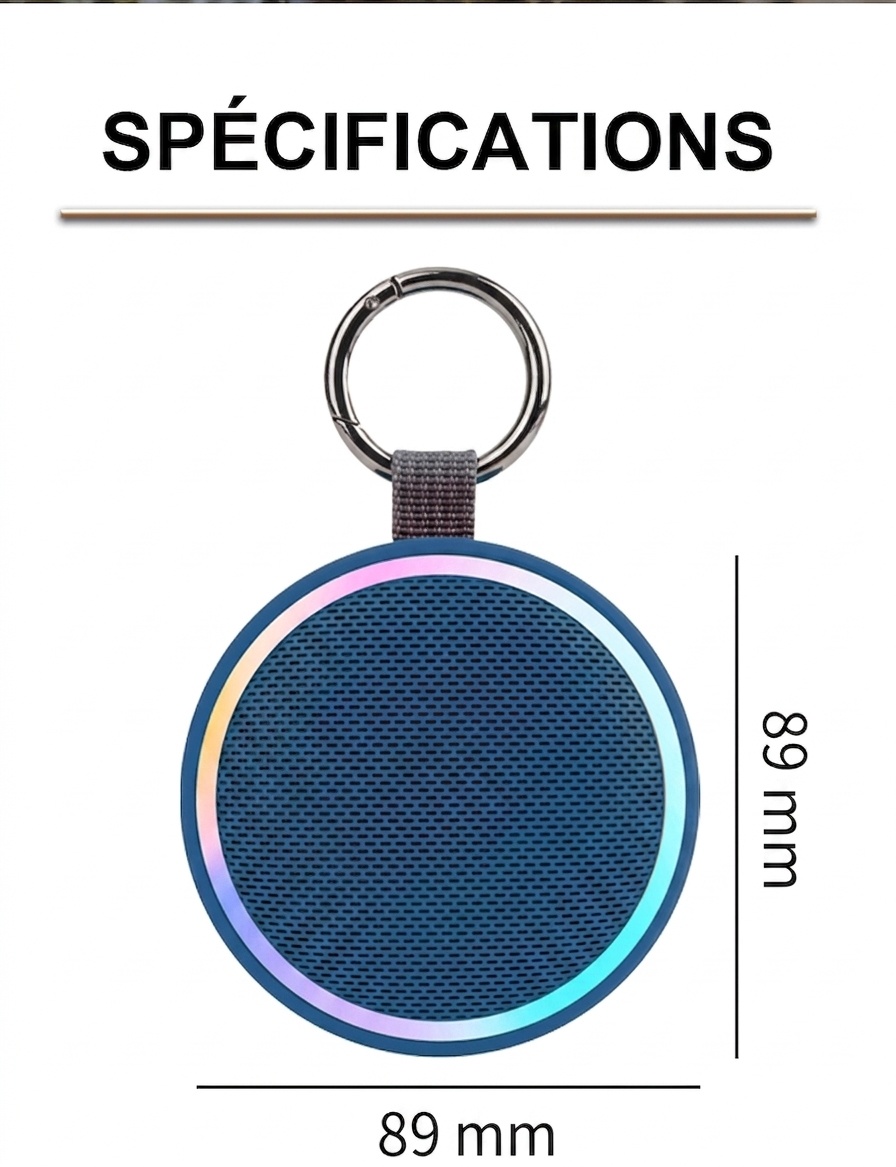 Enceinte Bluetooth portable étanche avec lumières RGB et clip