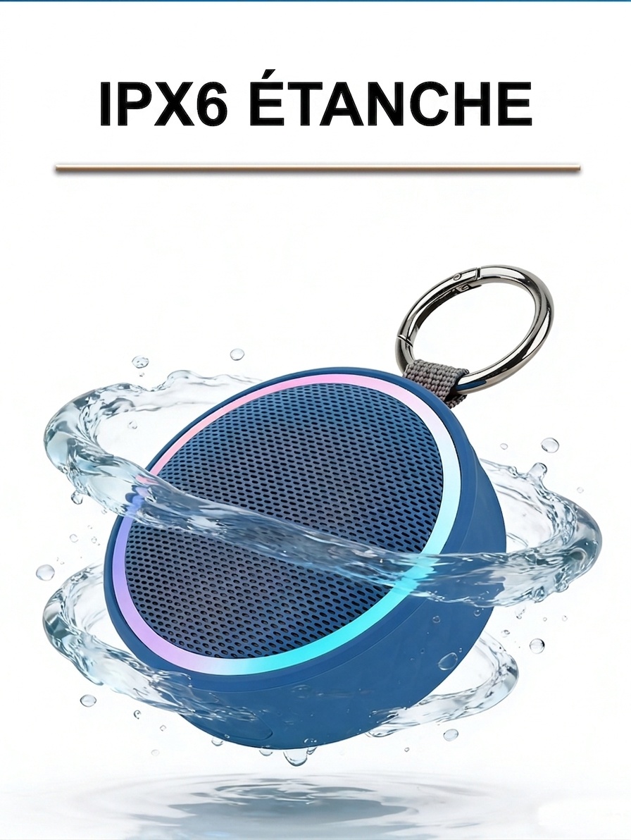 Enceinte Bluetooth portable étanche avec lumières RGB et clip