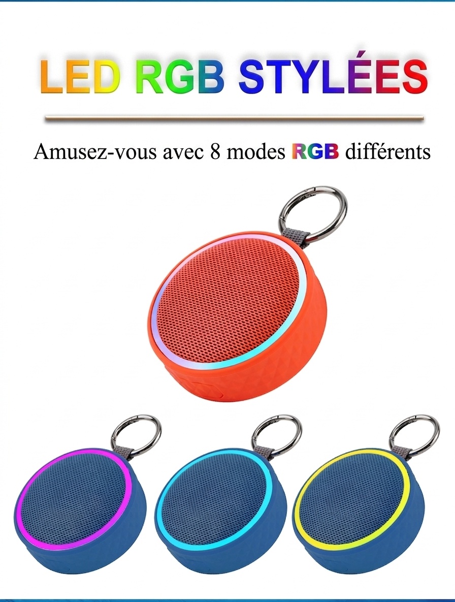 Enceinte Bluetooth portable étanche avec lumières RGB et clip