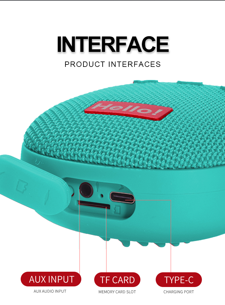 Portable Waterproof Bluetooth Speaker with Carabiner Clip