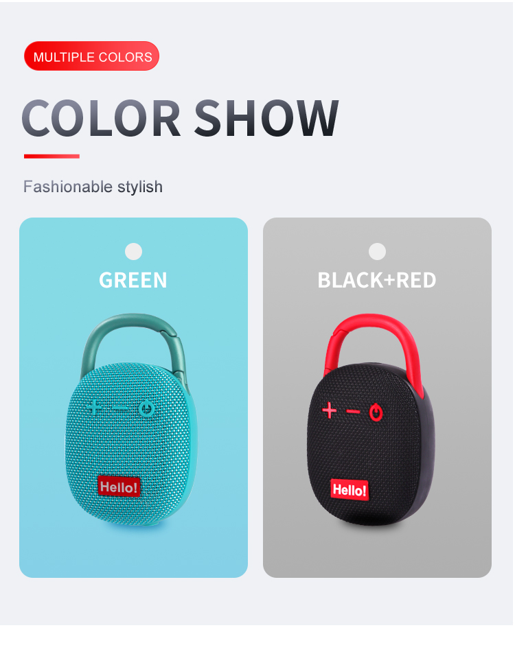 Portable Waterproof Bluetooth Speaker with Carabiner Clip