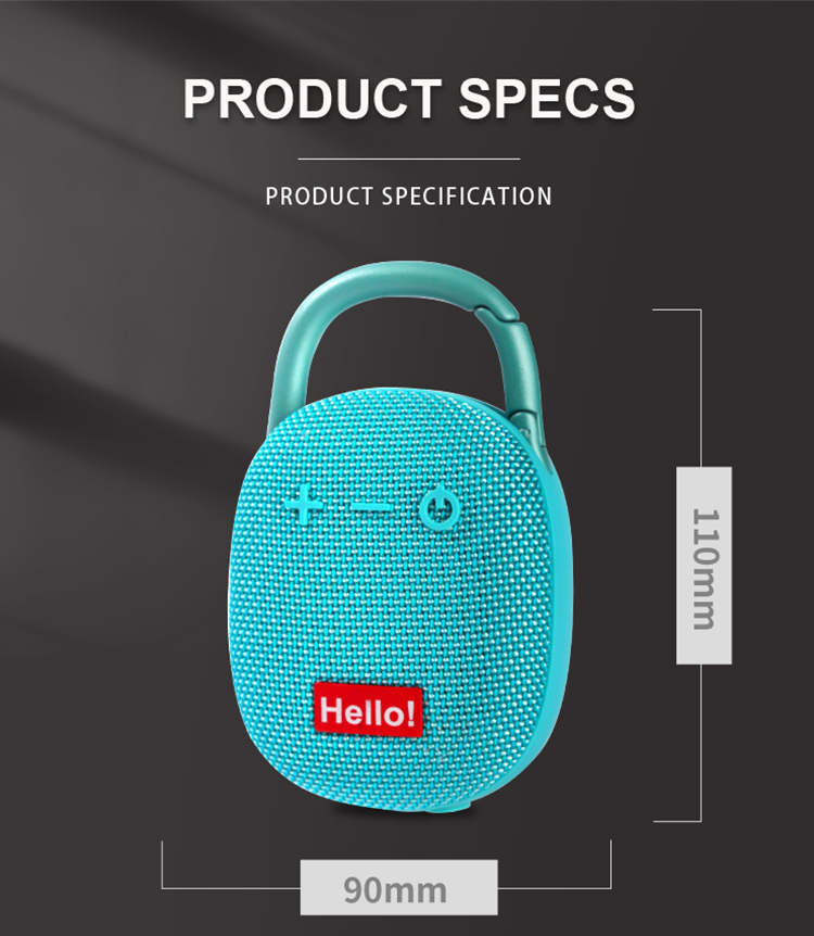 Portable Waterproof Bluetooth Speaker with Carabiner Clip