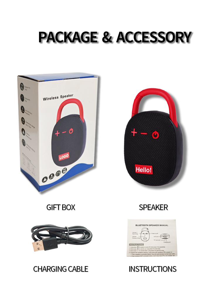 Portable Waterproof Bluetooth Speaker with Carabiner Clip