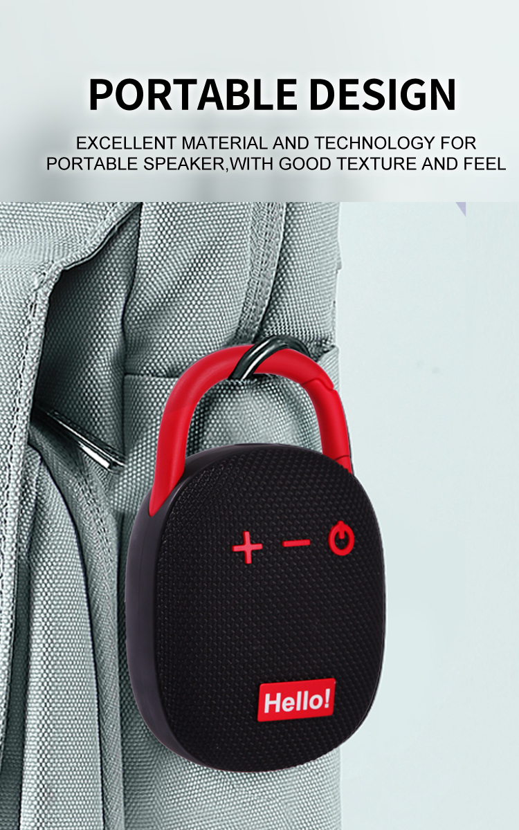 Portable Waterproof Bluetooth Speaker with Carabiner Clip