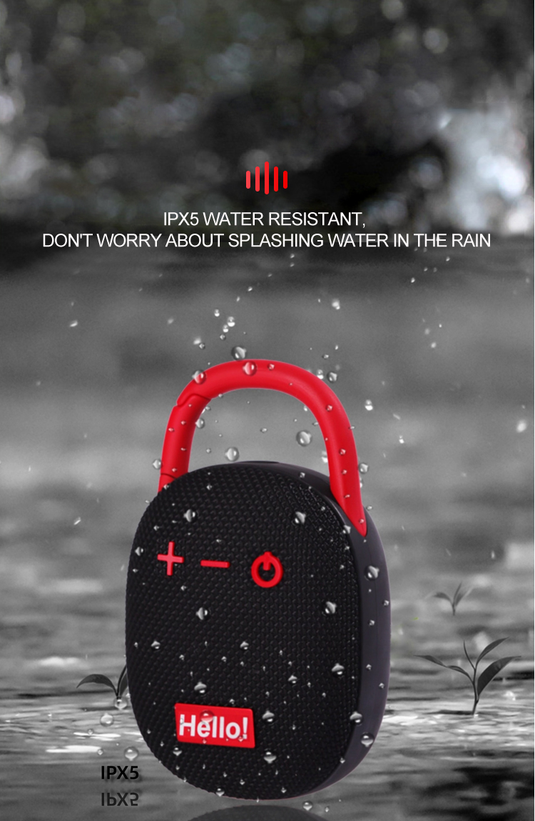 Portable Waterproof Bluetooth Speaker with Carabiner Clip