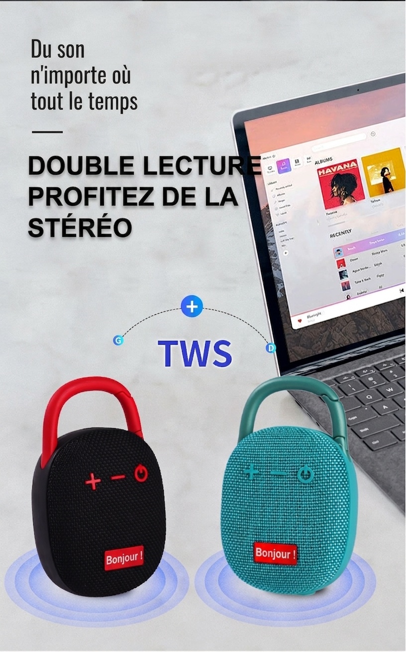 Enceinte Bluetooth portable étanche avec mousqueton