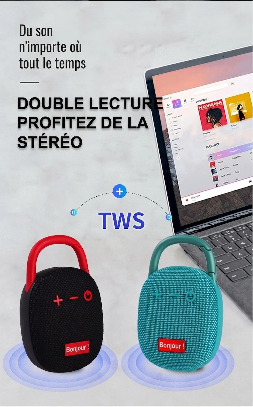Enceinte Bluetooth portable étanche avec mousqueton