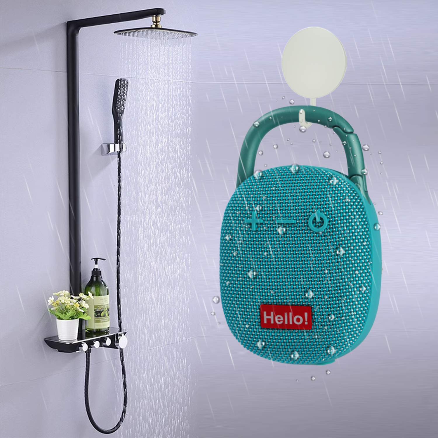 Portable Waterproof Bluetooth Speaker with Carabiner Clip