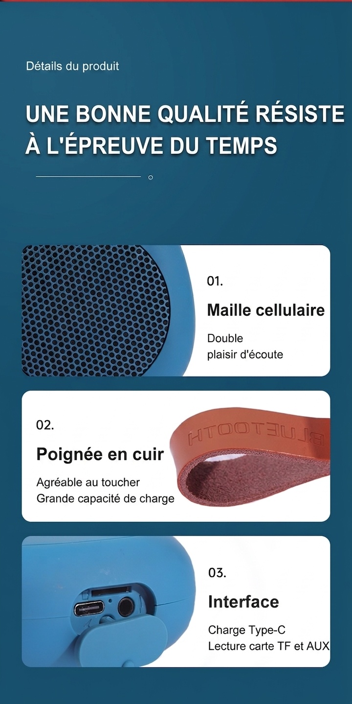 Enceinte Bluetooth portable avec bandoulière - Étanche