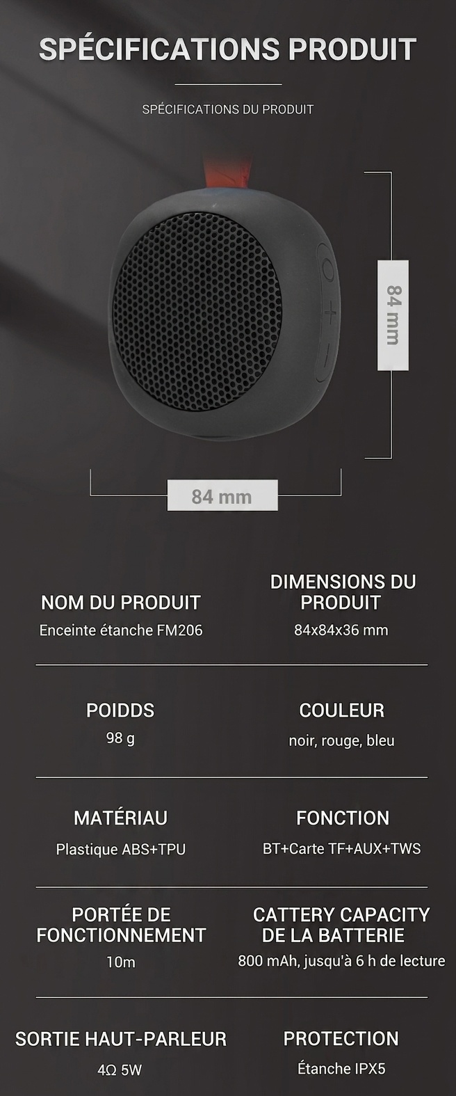 Enceinte Bluetooth portable avec bandoulière - Étanche