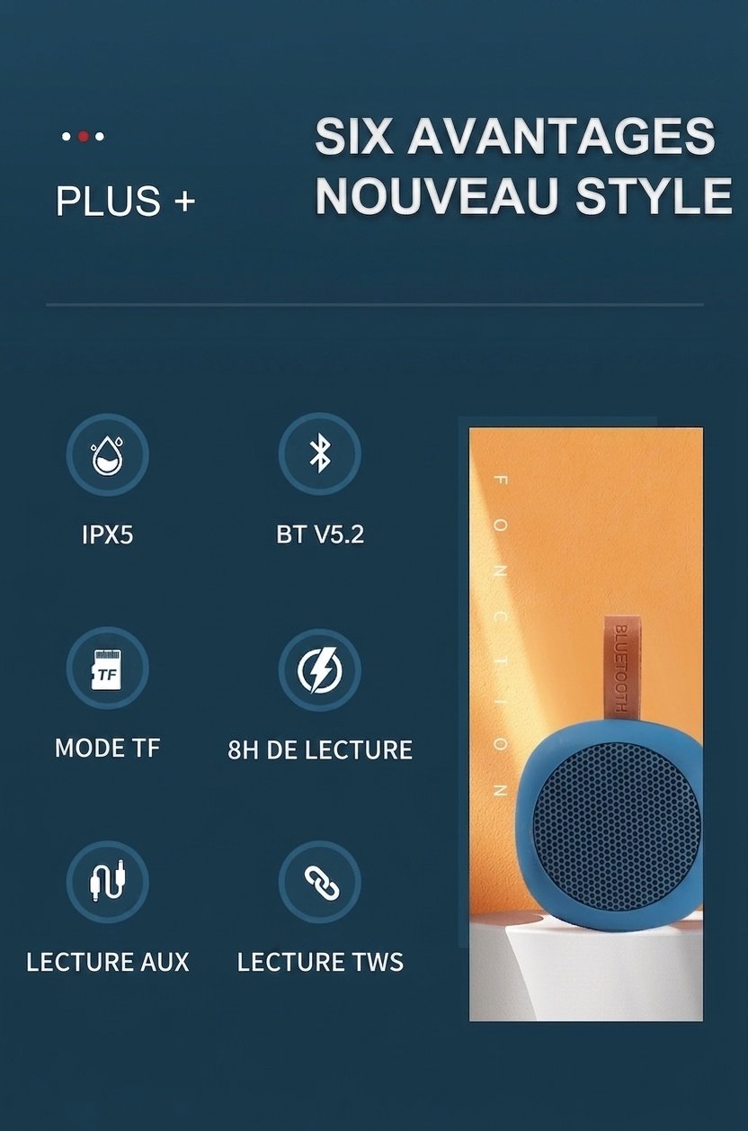Enceinte Bluetooth portable avec bandoulière - Étanche