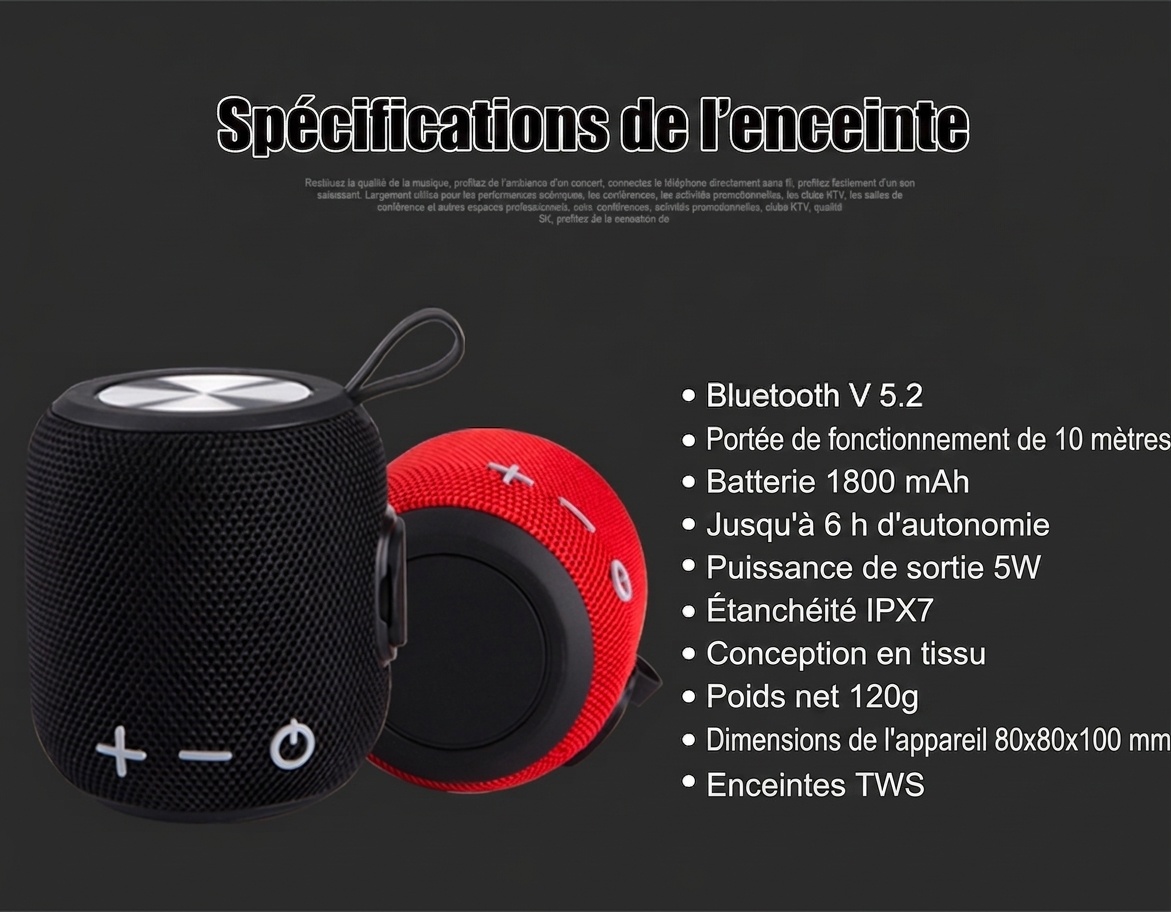 Enceinte Bluetooth portable étanche IPX6 avec dragonne