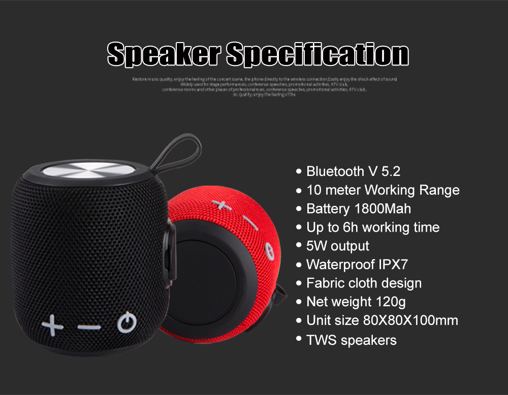 Portable Bluetooth Speaker with IPX6 Waterproof & Carry Strap