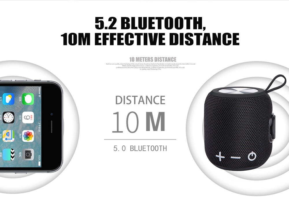 Portable Bluetooth Speaker with IPX6 Waterproof & Carry Strap