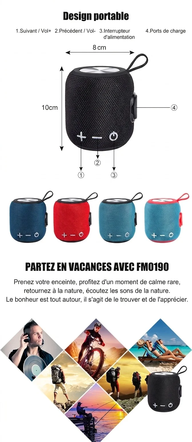 Enceinte Bluetooth portable étanche IPX6 avec dragonne