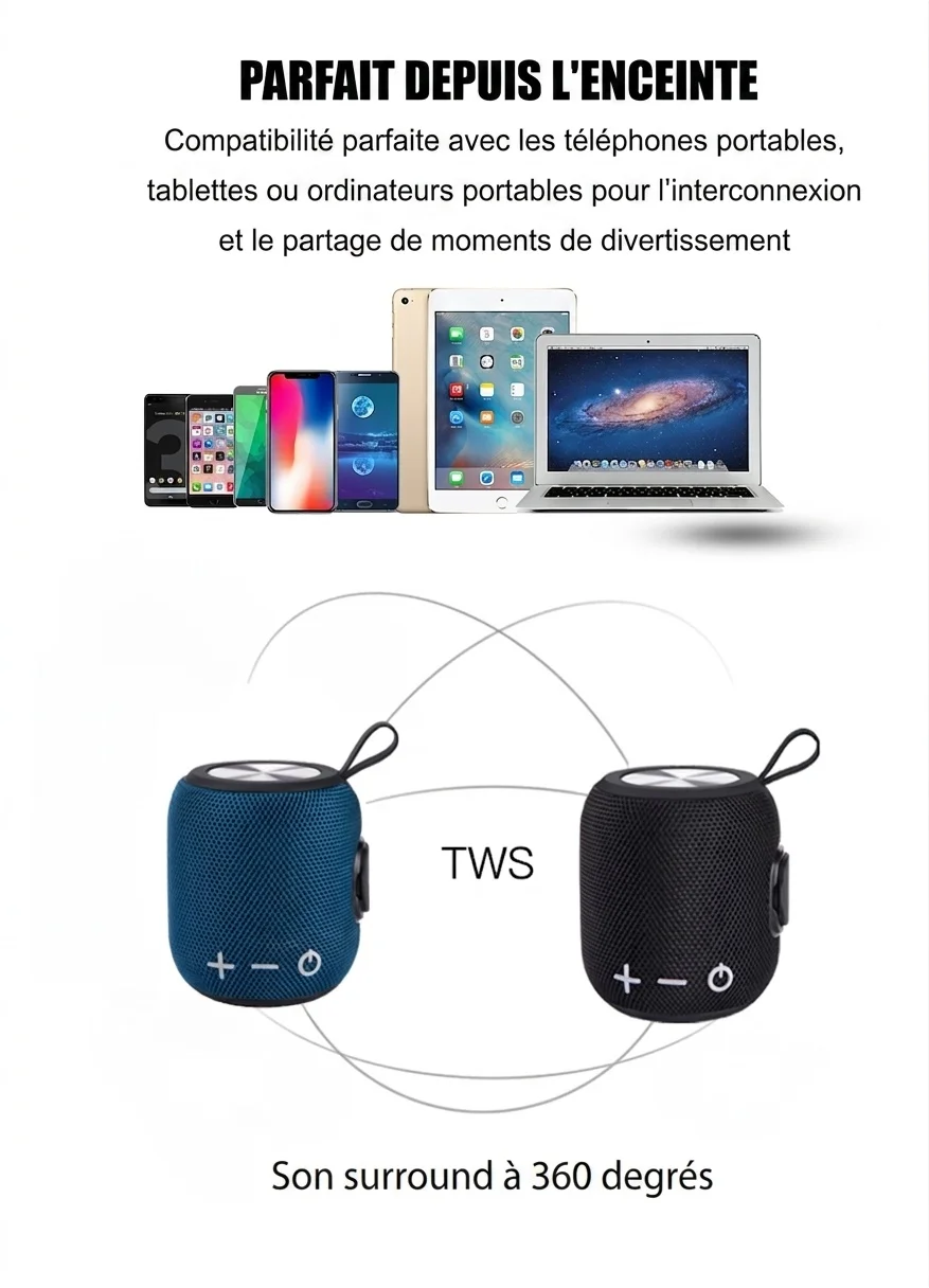 Enceinte Bluetooth portable étanche IPX6 avec dragonne